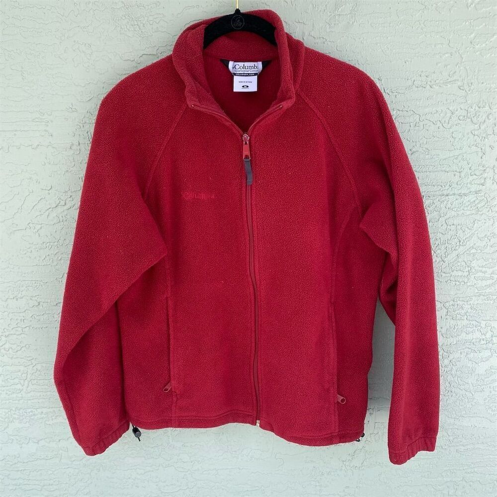 Columbia Women's Full Zip Fleece Jacket Red Medium Long Sleeve Casual